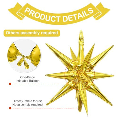 Gold Star Balloons, 6PCS 22 Inch Foil Explosion Star Balloons - color: Gold