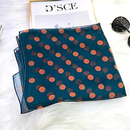 E-Clover Women Soft Floral Print Shawl Chiffon Sheer Scarf - color: Polka Dot-blue Orange