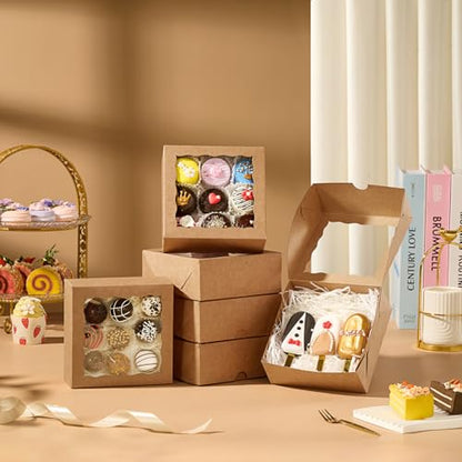 20 Pcs 6x6x2.5Inches Chocolate Strawberries Boxes Cake Boxes Charcuterie Boxes Bakery Boxes with Full Window Cookies Boxes Cakesickle Truffle Treat Box for Christmas Valentine's - size: 6"X6X2.5"