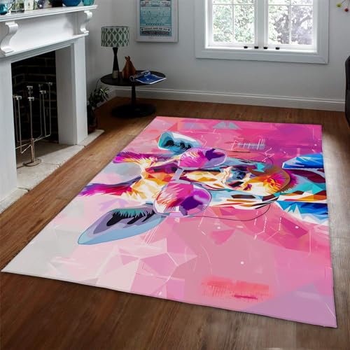 Pink Carpet Modern Geometric Patterns Non-Slip Area Rugs for Kids Room Funny Deer Rug for Baby Girls Teen Dorm Home Decor 90x180cm - size: 3' x 6'