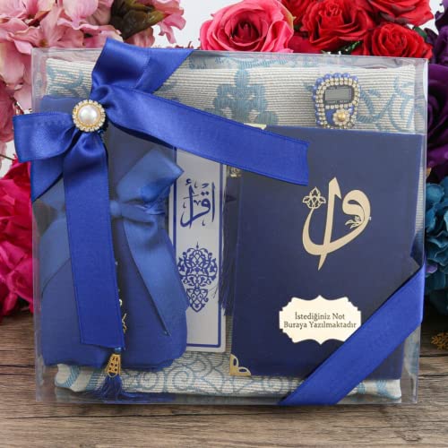 Yaseen Dua Book Shawl Prayer Rug Misbaha and Bookmark Islamic Gift Set | Muslim Favor Set for Women, Eid Ramadan Birthday Gift for Her (Navy Blue) - color: Navy Blue