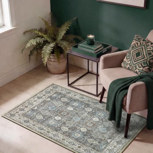 Keen Home Design Vintage Washable Entryway Rug, Non-Slip Low Pile, 2x3 - color: Grey/Light Blue, size: 2' x 3' (Rectangular)