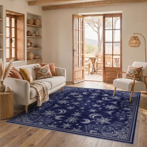 4'x6' Silver Deep Sapphire Boho Star Design Washable Area Rug - color: Blue/Pattern 27, size: 4' x 6' (Rectangular)