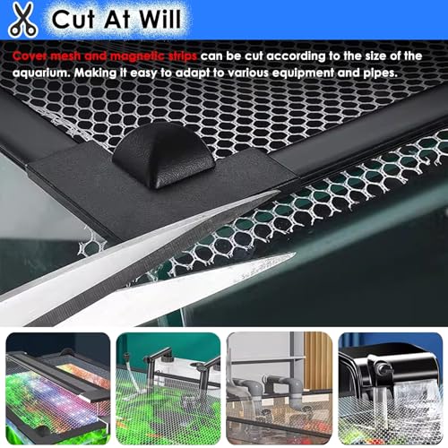 DIY Magnetic Aquarium Anti-Jumping Mesh Screen Netting for Top Lid, Customizable Fish Tank Net Cover with Corner Handle, Prevents Cat Catching Fish(L35xW20cm/13.8x7.9in) - size: L35xW20cm/13.8x7.9in