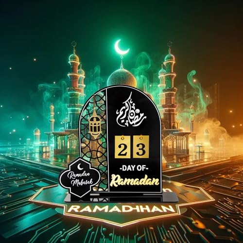 Black Acrylic Countdown Advent Calendar 31 Days Til Eid' Lantern Design, Eid Mubarak Ornament for Ramadan Kareem Tabletop Decorations
