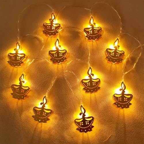 9.8ft Lotus Candle Diwali String Lights, 20 LED Multi-Color Fairy Diya Curtain Lights, Window String Lights, Wedding, Party, Indoor Outdoor Bedroom Decoration(Flame) - color: Yellow