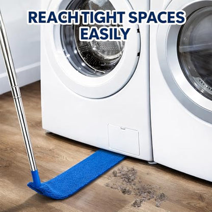 Retractable Gap Dust Cleaner with Extension Pole & 3 Microfiber Cloths | Cleaning Tools with 3 Microfiber Dusting Cloths | Long Handle Duster 30-100'' | Under Refrigerator Furniture Appliance Blue - color: Blue