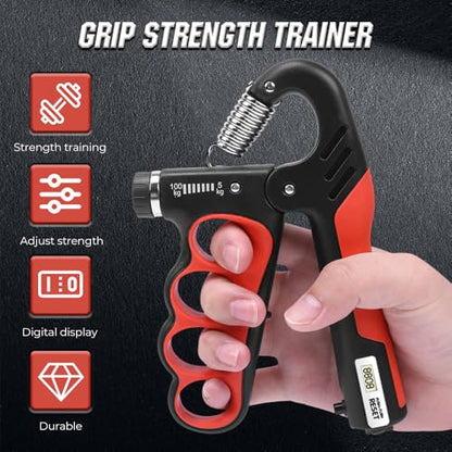 Adjustable Hand Grip Trainer with Electronic Counting, 2025 New Grip Strength Trainer 5-100KG/11-220LB Adjustable Hand Gripper Strengthener Forearm Exerciser for Adults Training Strength - color: Orange