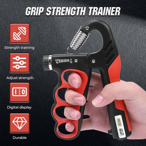 Adjustable Hand Grip Trainer with Electronic Counting, 2025 New Grip Strength Trainer 5-100KG/11-220LB Adjustable Hand Gripper Strengthener Forearm Exerciser for Adults Training Strength - color: Grey