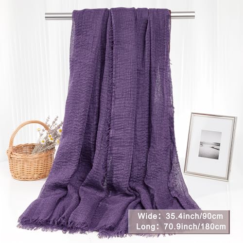 Nydotd Women Summer Cotton Linen Scarf Crinkle Long Beach Shawl Wrap hijab with Fringe - color: Dark Purple