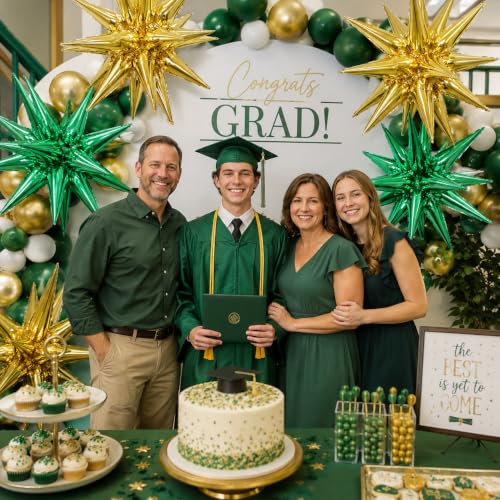 Green Gold Star Balloons, 6PCS 22 Inch Foil Explosion Star Balloons - color: Green Gold