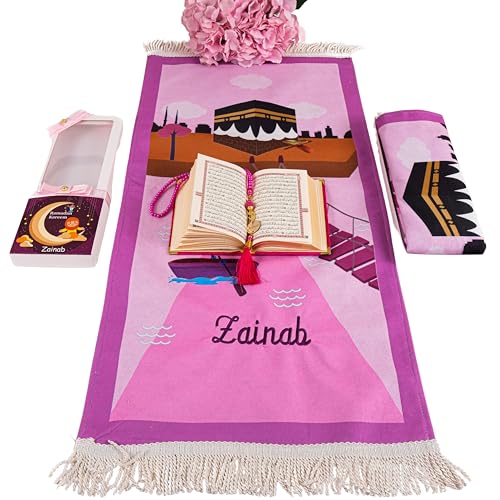 IEF Personalized Eid Gifts Prayer Mat, Birthday Gifts Quran Prayer Beads Set, Anniversary Gift Chenille Prayer Rug Pearl Prayer Beads Arabic Quran for Girls (Girl, Model-3) - color: Model-3