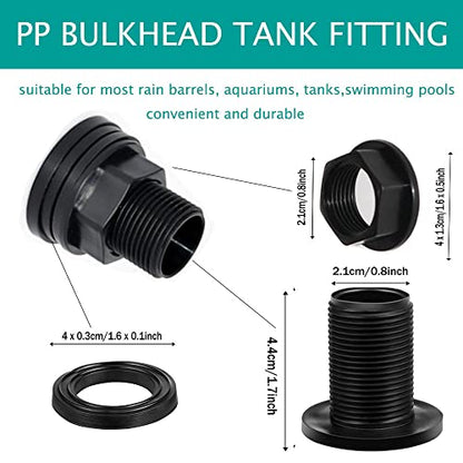 PVC Bulkhead Fitting Double Threaded Bulkhead Water Tank Connector for Rain Barrels, Aquariums, Water Tanks, Tubs, Pools, Spigot, Black, 3/4 Inch Male 1/2 Inch Female (4 Pieces)