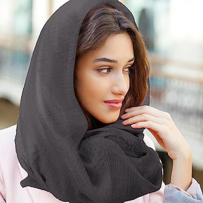 Geyoga 6 Pcs Women Scarf Shawl Hijab Scarves Cotton Crinkle Hijab for Women Blend Shawl Crinkle Wrap Head for Seasons - color: Dark Colors