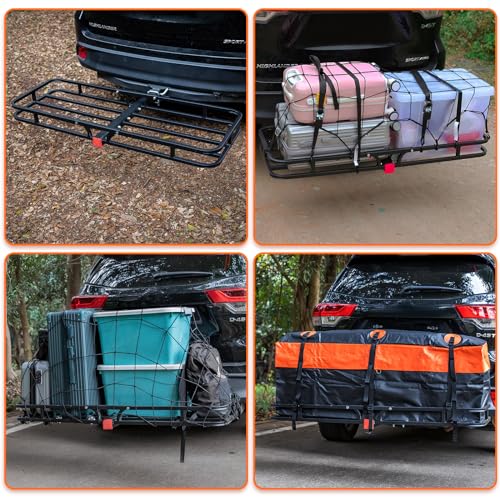 WEIZE 53" x 19" Hitch Mount Cargo Carrier Basket 500LB Capacity with Hitch Stabilizer, Waterproof Bag, Net & Straps, Fits 2" Receiver for Car SUV, Steel Construction - size: 53" x 19" x 5"