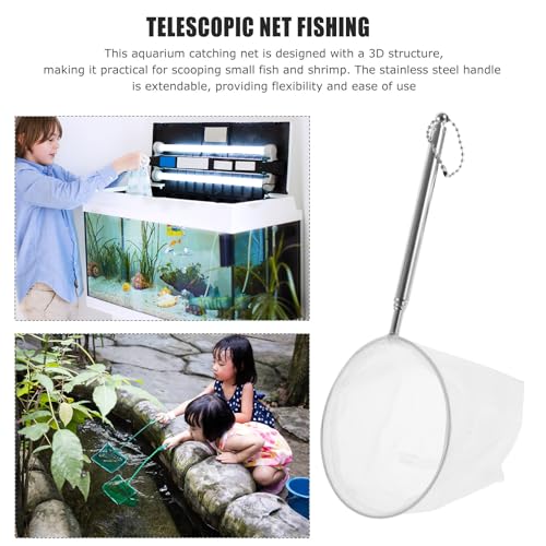 SOLUSTRE Fine Mesh Fish and Shrimp Net with Telescopic Stainless Steel Handle 3D Small Fish Tank Net for Aquarium and Brine Shrimp Catching