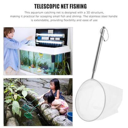 SOLUSTRE Fine Mesh Fish and Shrimp Net with Telescopic Stainless Steel Handle 3D Small Fish Tank Net for Aquarium and Brine Shrimp Catching