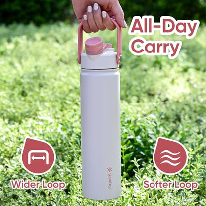 KEWIXY 24 oz Insulated Water Bottle, 2-in-1 Lid, Straw & Spout with Protected, Leak Proof, Keep Cold, Stainless Steel, Metal, Reusable, Handle, for Travel, Gym and School, 2 Lids, Blush Pink - color: Blush Pink, size: 24 Ounces