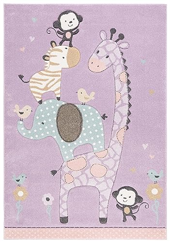SAFAVIEH Carousel Kids 100 Collection Area Rug - 3'3" x 5'3", Purple, Transitional Design, Stain Resistant, Ideal for High Traffic Areas in Living Room, Bedroom & Dining Room (CRK120V-3) - color: Purple, size: 3'3" x 5'3" (Rectangular)