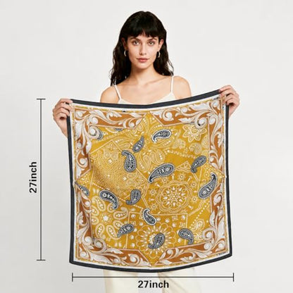 27" Head Scarf Like Satin Silk for Women,Hair Scarves Bandana,Headband Silk Feeling for Hair Wrap - color: White+brown+black