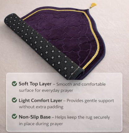 Islamika Prayer Mat Islamic Muslim Rug - Thick Padded mat Sajadah Men Women with Islam Prayer Beads for Eid Travel Ramadan, Soft and Padded (Purple) - color: Purple