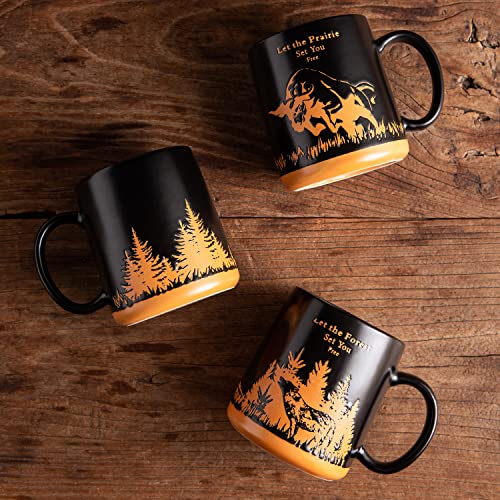 AmorArc 18oz Large Coffee Mugs Set of 6, Ceramic Coffee Mugs with Animal Wildlife Textured Patterns for Tea Latte Cocoa. Easy to Hold&Clean, Dishwasher&Microwave Safe, Matt Black - color: Matte Black