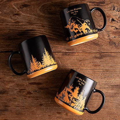 AmorArc 18oz Large Coffee Mugs Set of 6, Ceramic Coffee Mugs with Animal Wildlife Textured Patterns for Tea Latte Cocoa. Easy to Hold&Clean, Dishwasher&Microwave Safe, Matt Black - color: Matte Black