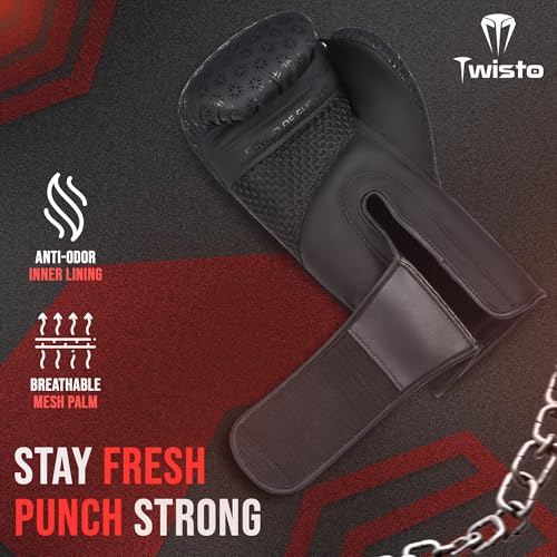 Twisto Boxing Gloves Black Rox - Pro Training & Sparring, Maya Hide Leather, Muay Thai, MMA, Kickboxing, Men, Women, Adults, Heavy Punching Bag, Focus Mitts, Pads,10oz 12oz 14oz 16oz - color: Black, size: 14 oz