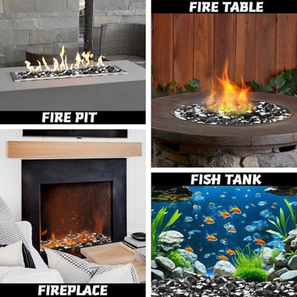 Fire Glass 20lbs, 1/2 Inch Black Reflective Fire Pit Rocks | Glass Rocks for Fire Pit Table, Fireplace Rocks, High Luster and Heat Resisitant - color: Black, 1/2 Inch, size: 20 Pounds