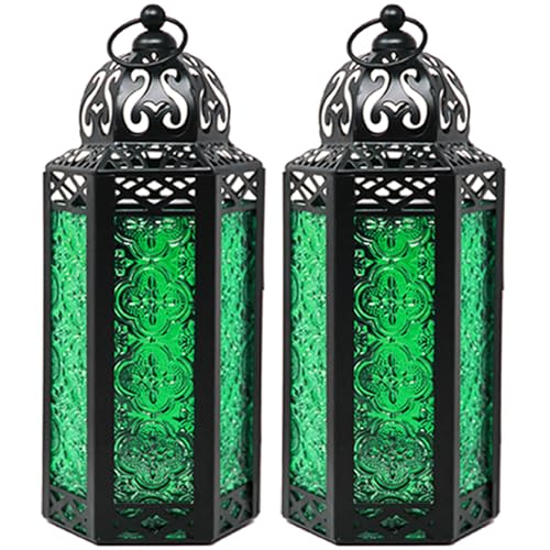 Vela Lanterns Decorative Indoor Moroccan Candle Holder, Green, M, 2-Pack - color: Green
