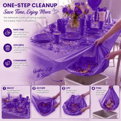 Tinybee 352 Pcs Purple Plastic Plates, Disposable Dinnerware Set for 50 - color: Purple