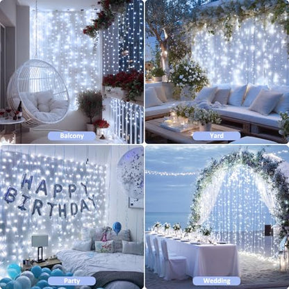 JMEXSUSS 200 LED White Curtain Lights, USB Powered, 6.5ft x 6.5ft - color: White, size: 200 LED