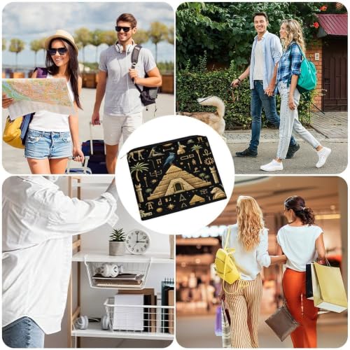 Ancient Egyptian Makeup Bag for Women, Cosmetic Pouch Travel Toiletry Organizer Bag 8.9"x6.5" Polyester - color: Ancient Egyptian