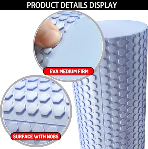 EVA Massage Roller, Recovery Foam Roller, Medium Density Light Blue Trigger Point Massage Roller for Deep Tissue Excercise, Physical Therapy, Muscle Restoration, 12" X 4" Round - color: Blue