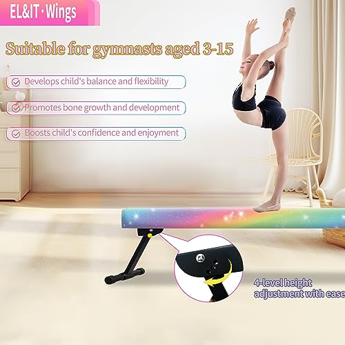 EL&IT·Wings 8FT Gymnastic Balance Beam for Kids, Adjustable Balance Beam with Leg, High and Low Level Floor Beam, Gymnastics Equipment for Home and Gym Center, Colorful