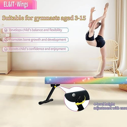 EL&IT·Wings 8FT Gymnastic Balance Beam for Kids, Adjustable Balance Beam with Leg, High and Low Level Floor Beam, Gymnastics Equipment for Home and Gym Center, Colorful