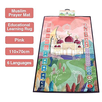 Kids Muslim Prayer Rug - Electronic Islamic Prayer Carpet Mat, Teaching Talking Music Mat with Worship Step Guide for Toddlers (Classic Blue)