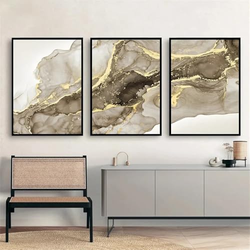 Set of 3 Abstract Posters Beige Brown Gold Marble Wall Art Canvas Painting Nordic Poster Wall Pictures Modern Living Room Home Decoration No frame - color: C28, size: 40cmx60cmx3pcs