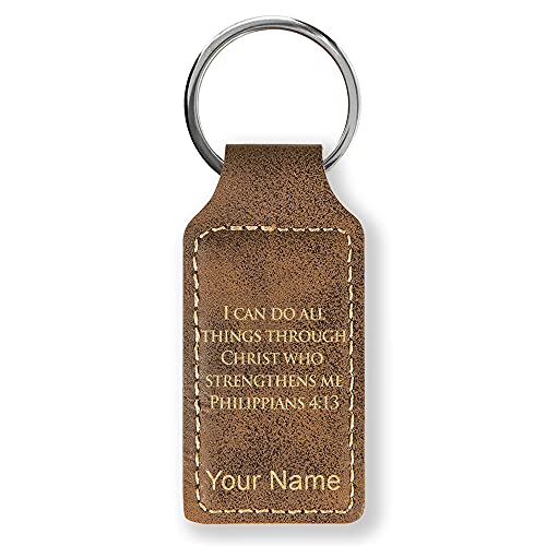 LaserGram Rectangle Keychain, Bible Verse Philippians 4-13, Personalized Engraving Included (Rustic with Gold) - color: Rustic With Gold