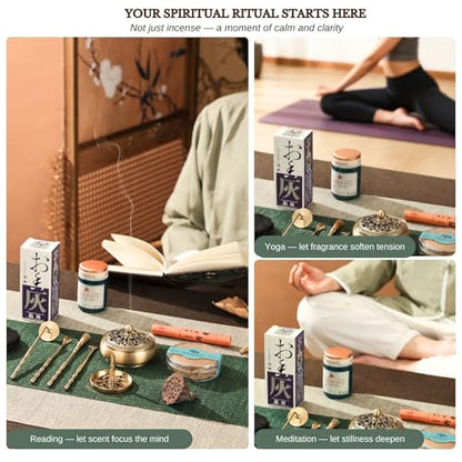 Powder Incense Burner Kit with Brass Censer, Incense Ash Tools and Mold Press Set, Complete Gift Box for Meditation, Yoga and Home Relaxation - color: Copper