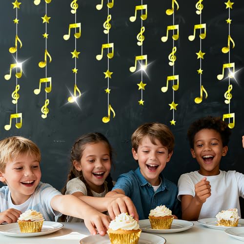 79FT Gold Music Note Garlands, Sparkling Hanging Musical Decorations, Ceiling Decor for Birthday, Wedding, Baby Shower, Bridal Shower & Concert, Music Party Supplies, Photo Booth Props - size: 79 Gold Music
