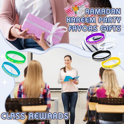 Landical 60 Pcs Eid Al Adha Silicone Bracelets Ramadan Mubarak Kareem Motivational Rubber Wristbands Colored Silicone Bracelets Muslim Gifts Ramadan Festival Party - style: Ramadan