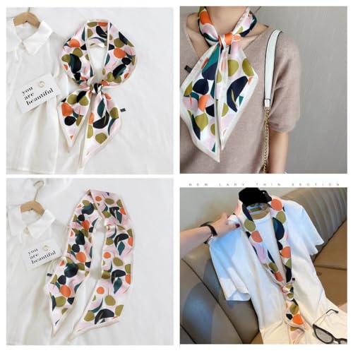 Silk Feeling Head Scarf Fashion Satin Hair Scarf Square Long Scarves for Women Gifts - color: 02 Leaves Pink 5.12 X 59 Inch