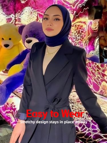 Hijab Scarf for Women Soft Muslim Hijabs Head Wrap Scarves Fashion Long Hair Shawls Stretchy Muslin Headscarf - color: Navy Blue Hijab Scarf for Women