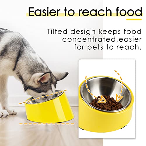 SUPERDESIGN Anti-Vomiting 15° Slanted Pet Bowl, M/1 Cup Bright Yellow | 15° Tilted, Anti-Vomit & Neck Relief, Non-Slip Base, Detachable Stainless Steel Liner, Dishwasher Safe, for Cats & Dogs - color: Bright Yellow, size: M/1 Cup