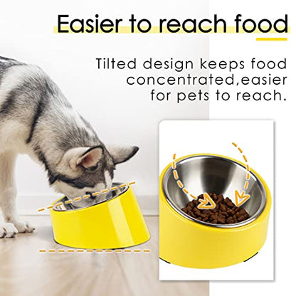 SUPERDESIGN Anti-Vomiting 15° Slanted Pet Bowl, M/1 Cup Bright Yellow | 15° Tilted, Anti-Vomit & Neck Relief, Non-Slip Base, Detachable Stainless Steel Liner, Dishwasher Safe, for Cats & Dogs - color: Bright Yellow, size: M/1 Cup