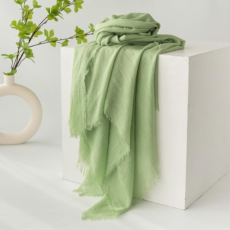 Women Summer Scarfs Large Long Lightweight Linen Beach Gauze Shawl Wrap 75”×40” - color: Grass Green