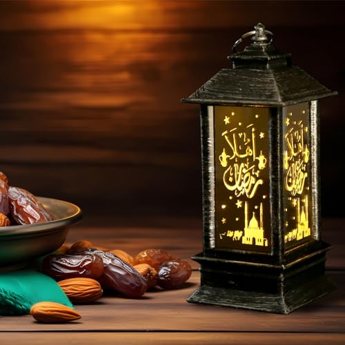 라마단 랜턴 2개, 블랙, LED, 방수 없음, 12.7x5.6x7.6cm(5x2x3인치), 테이블 탑, 배터리 작동, 장식용 전기 랜턴, 홈 테이블 장식, 라마단 선물 - color: 스타일2-블랙