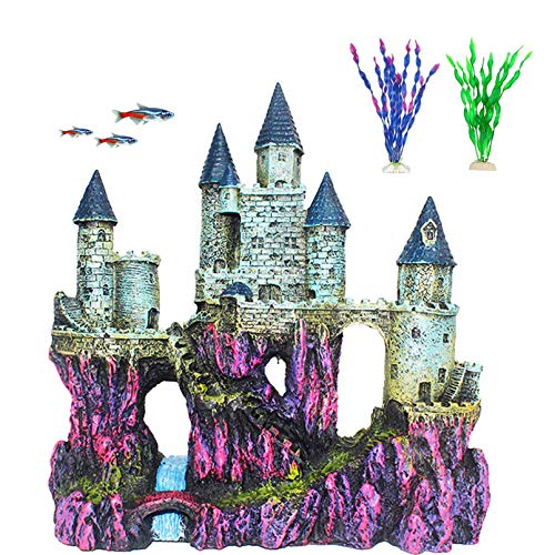 PINVNBY Aquarium Resin Castle Decoration Fish Tank Driftwood Castle Cave Hideouts House Plants Supplies Accessories(Purple) - color: Purple