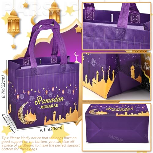4PCS Ramadan Mubarak Reusable Gift Bags, Assorted Sizes Treat Bags with Handles, Ramadan Mubarak Party Bags, Multifunctional Non-Woven Ramadan Bags for Gifts Wrapping, Ramadan Kareem Party Supplies